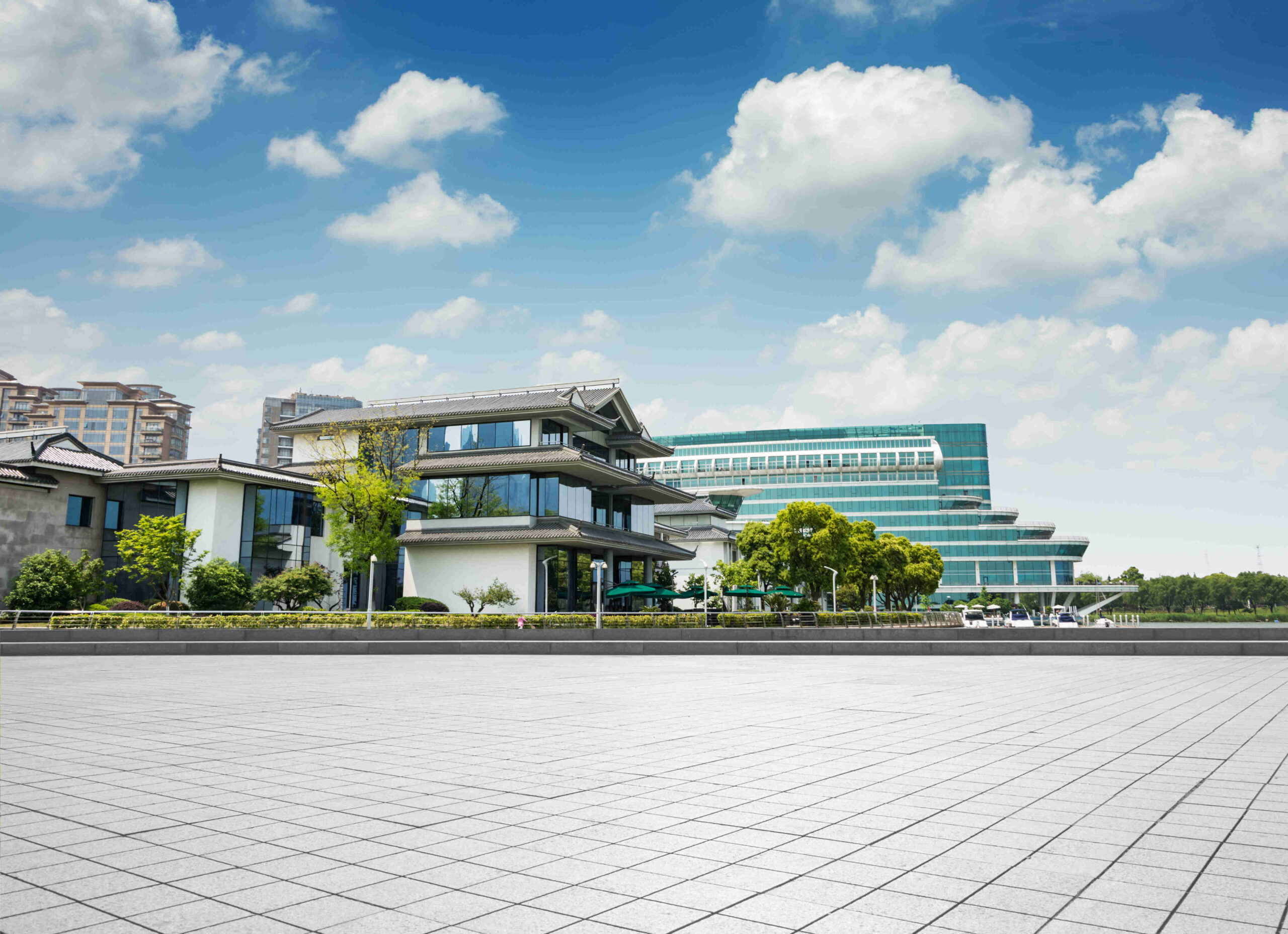 modern business building with glass wall from empty floor
